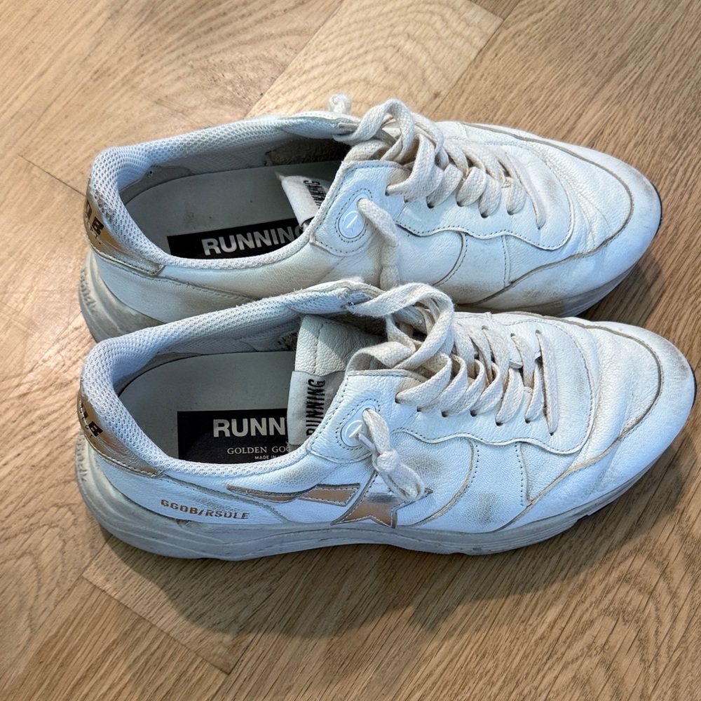 Golden Goose White and Gold Star Sneakers